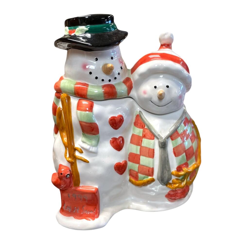 Vintage Snowman Couple Cookie Jar 1999
